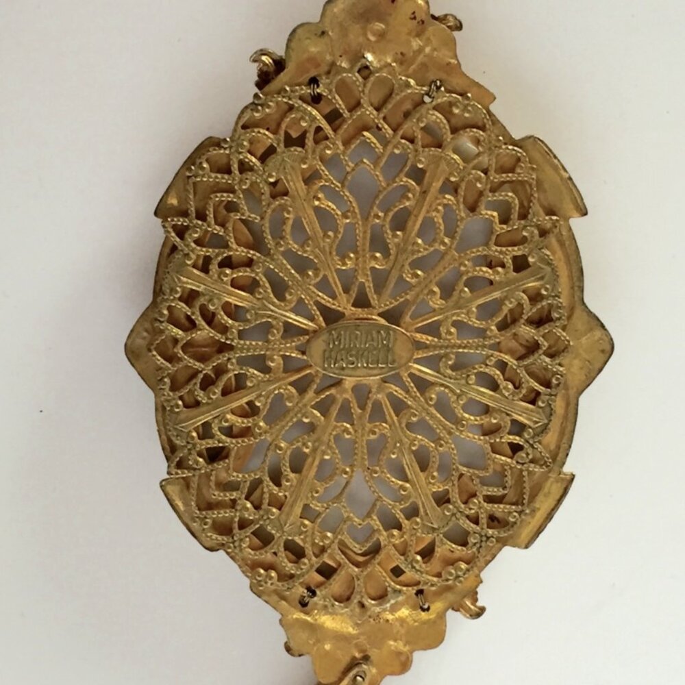 Magnificent Extra Large Vintage Miriam Haskell Cabochon Floral Necklace - Picture 3 of 3